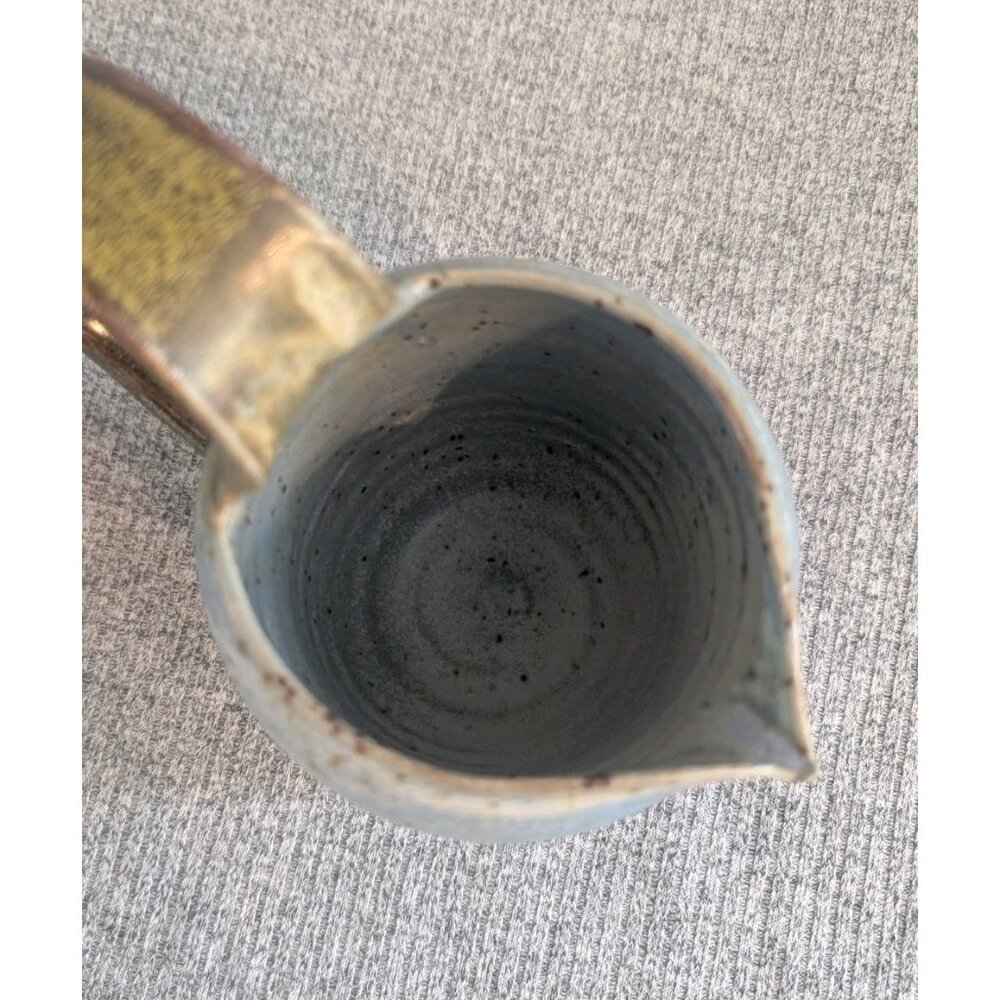 Speckled Blue/Green Pottery Pitcher with Salt Glaze, Handmade & Signed, 14cm/5" - Picture 3 of 5